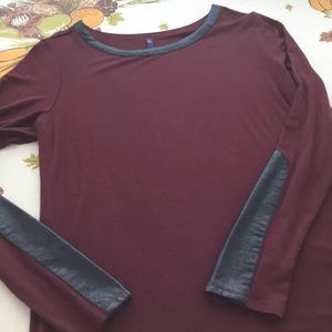 NYDJ Burgundy Shirt with Faux Leather Trim